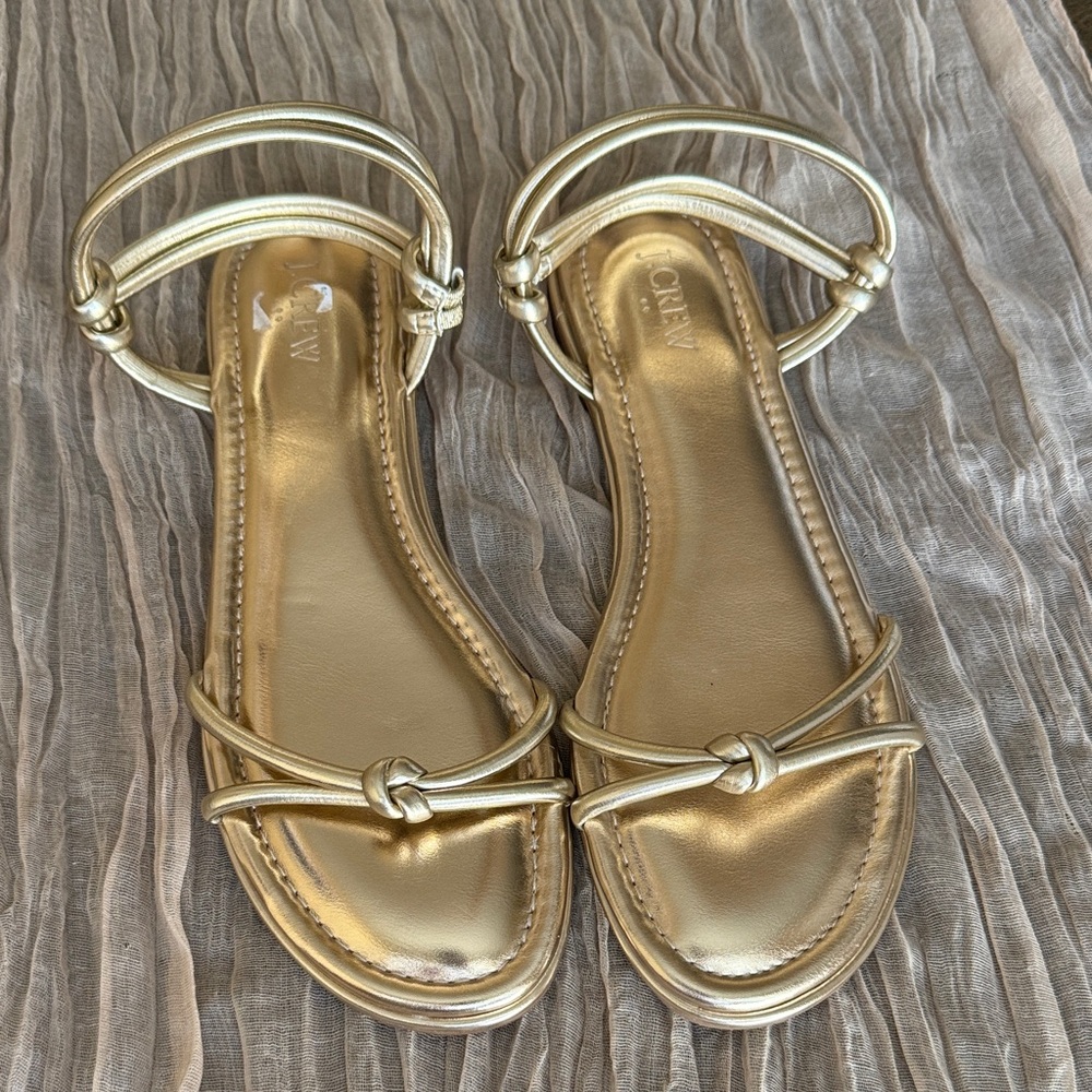 J. Crew Metallic Gold Strappy Leather Sandals - Picture 4 of 9